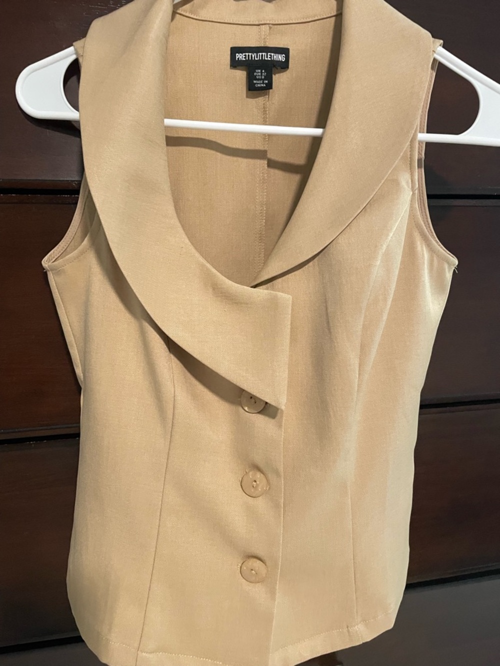 PrettyLittleThing Beige Sleeveless Tailored Button Vest